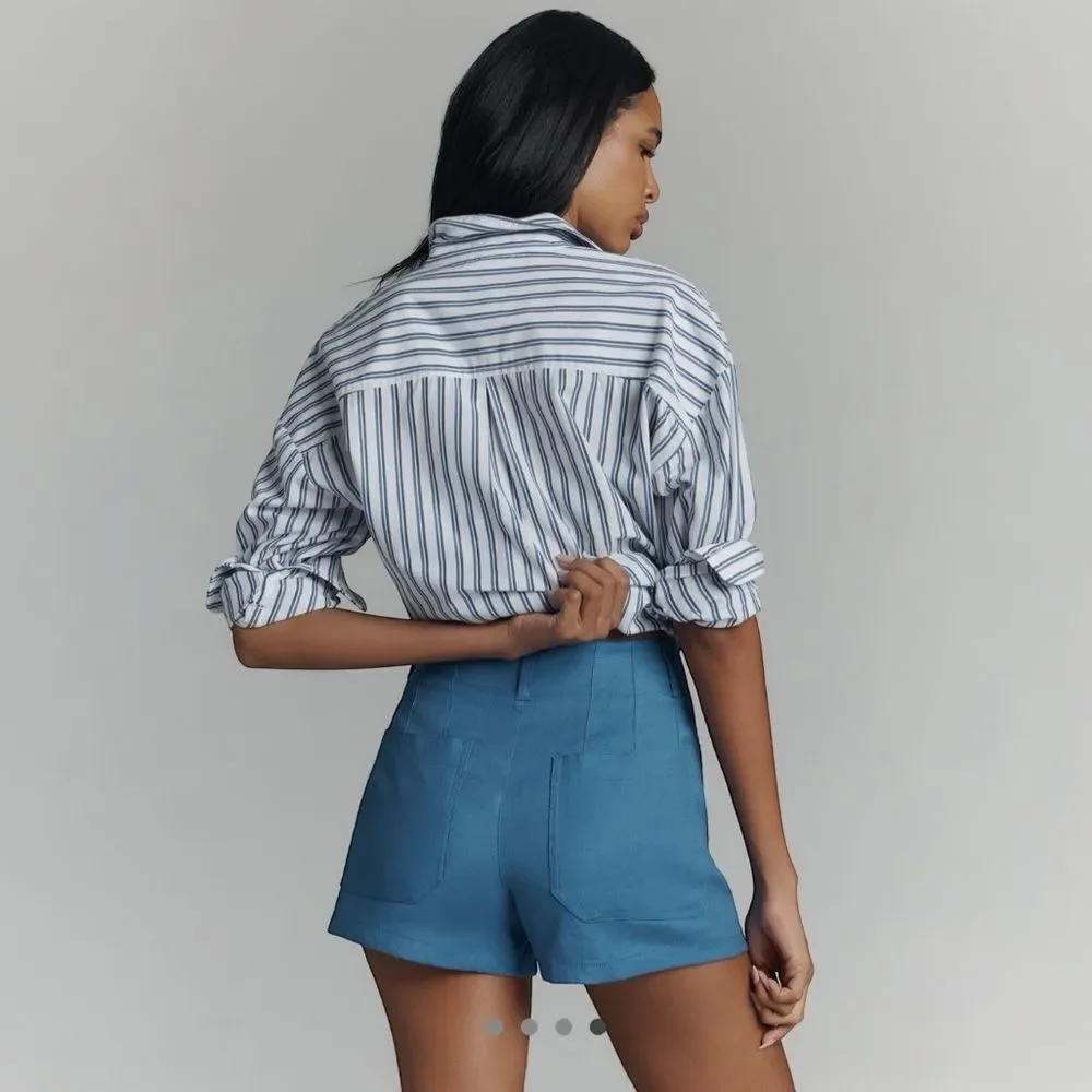 NWT Anthropologie Colette Shorts Maeve Linen Blue Size 31